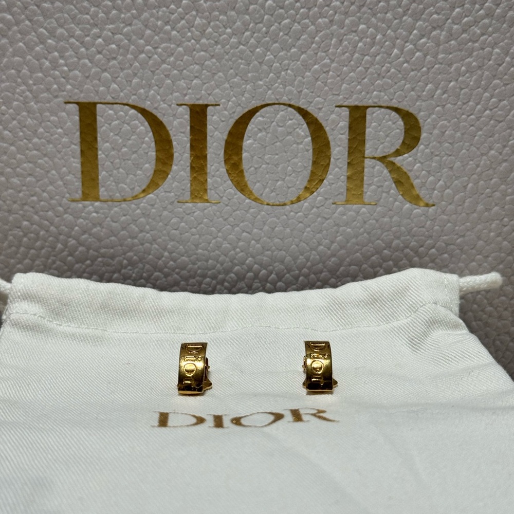 Dior Gold Logo Huggie Earrings clip on